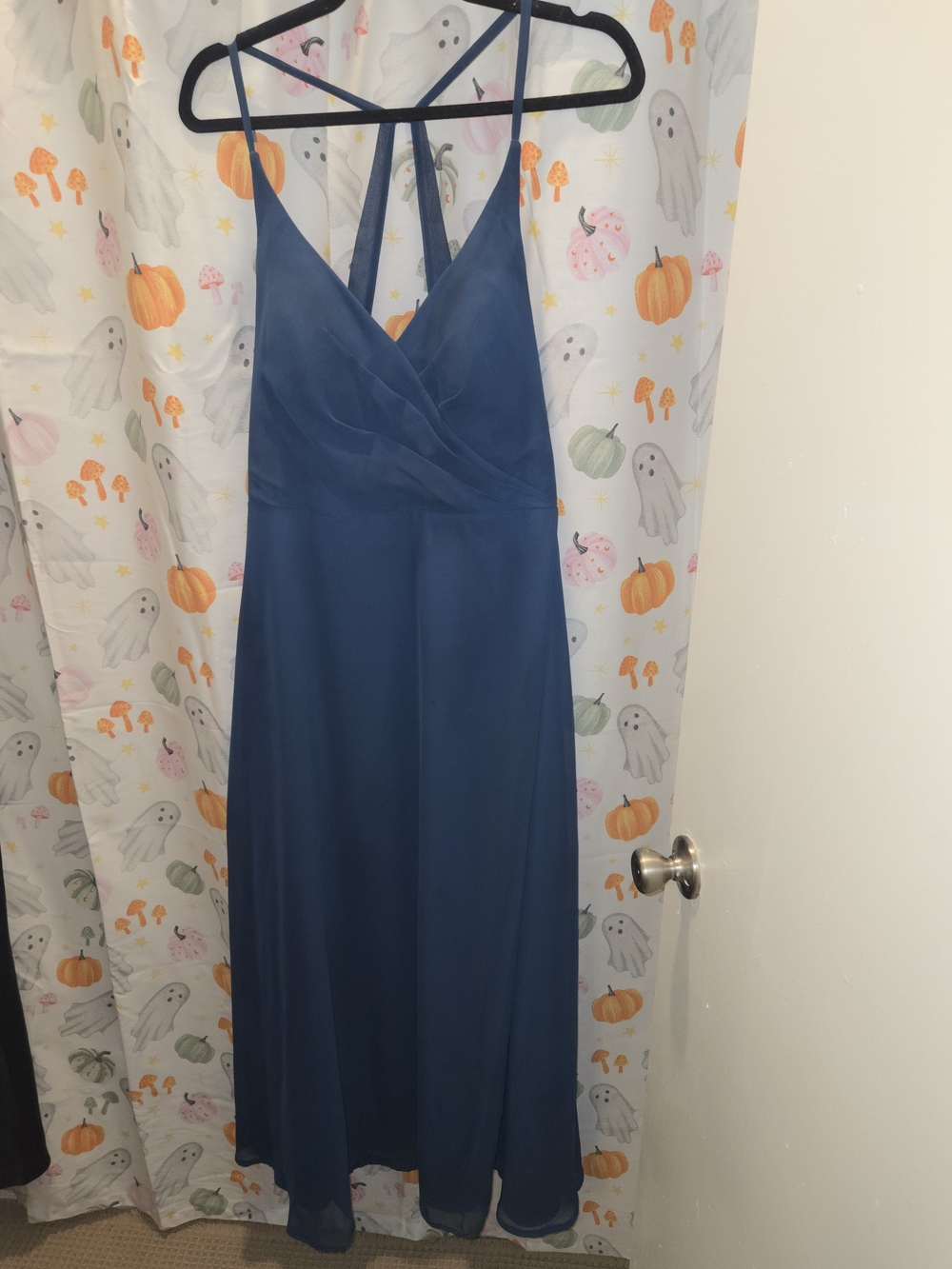 Azazie Teal-Blue Maxi Dress with Cross-Back Straps